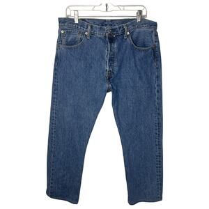 Levi's Men's Jeans 34x26 Hemmed Blue Denim 501 Straight Leg Button Fly